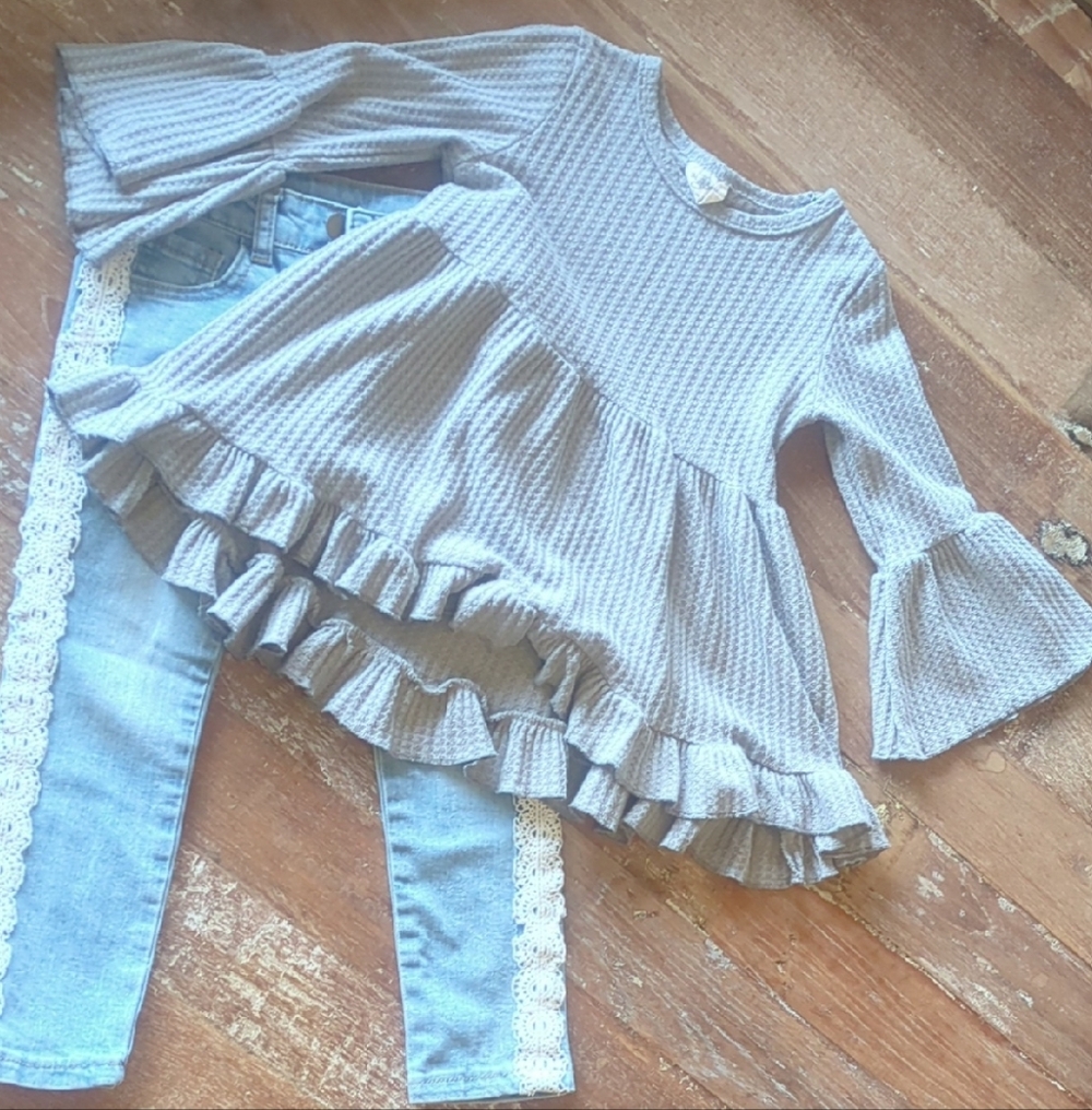 Gray Ruffled Kids Matching Set
